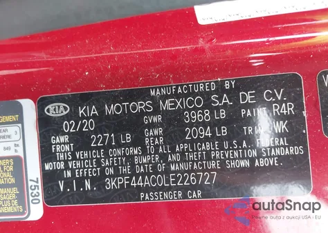 2020 Kia Forte Gt из США, поврежденный, VIN 3KPF44AC0LE226727